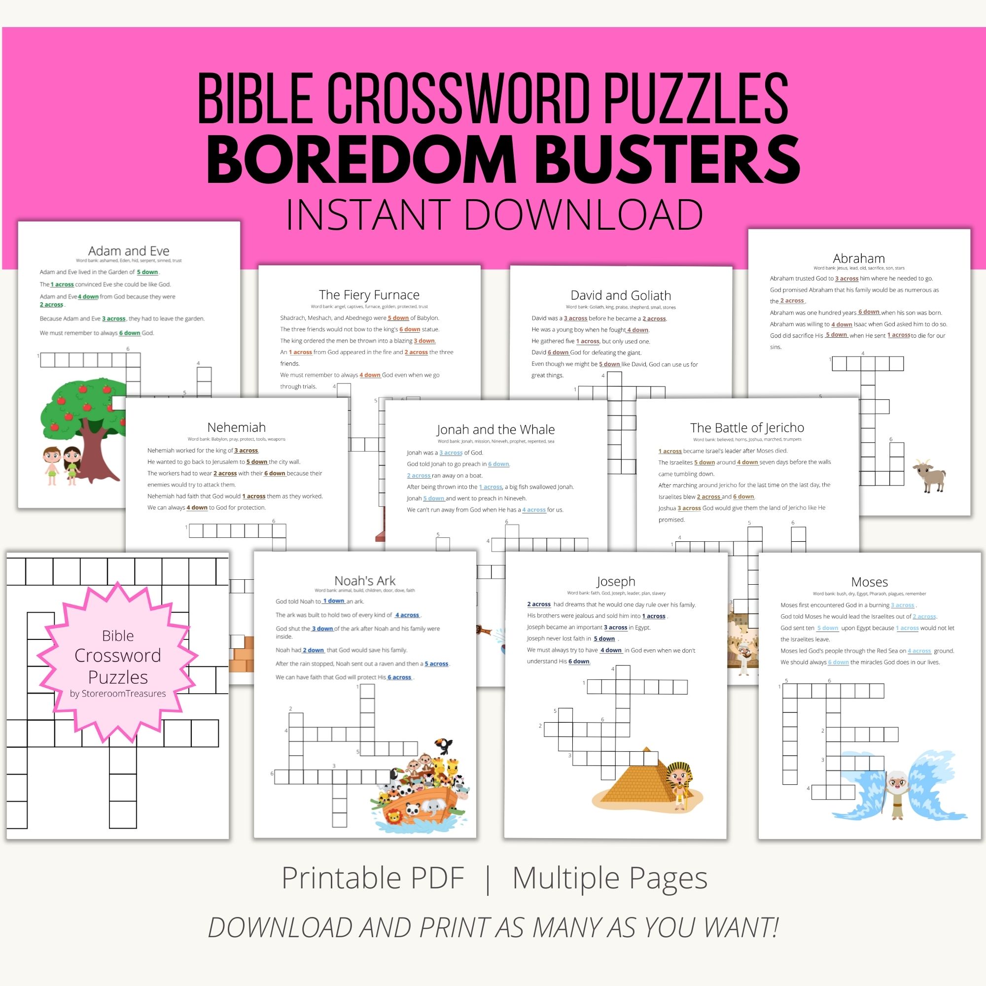 Bible Crossword Puzzles Sunday School Printables