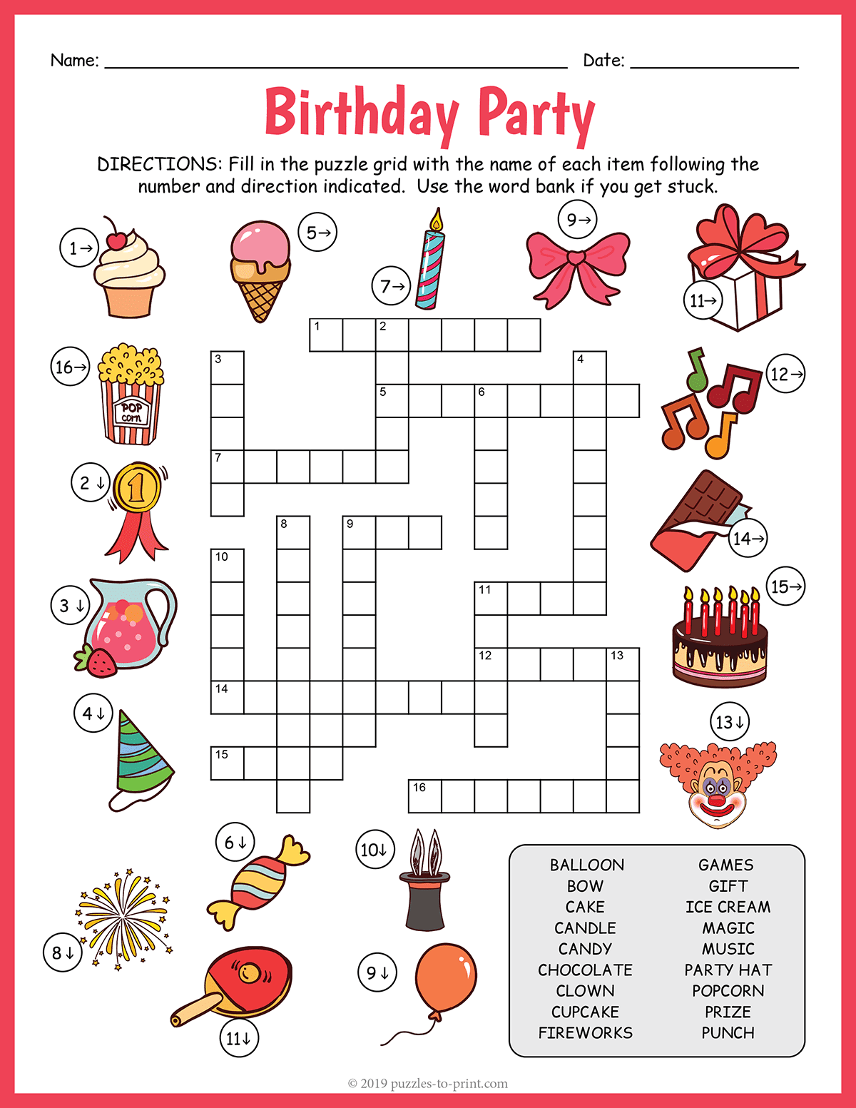 Birthday Party Crossword shtml