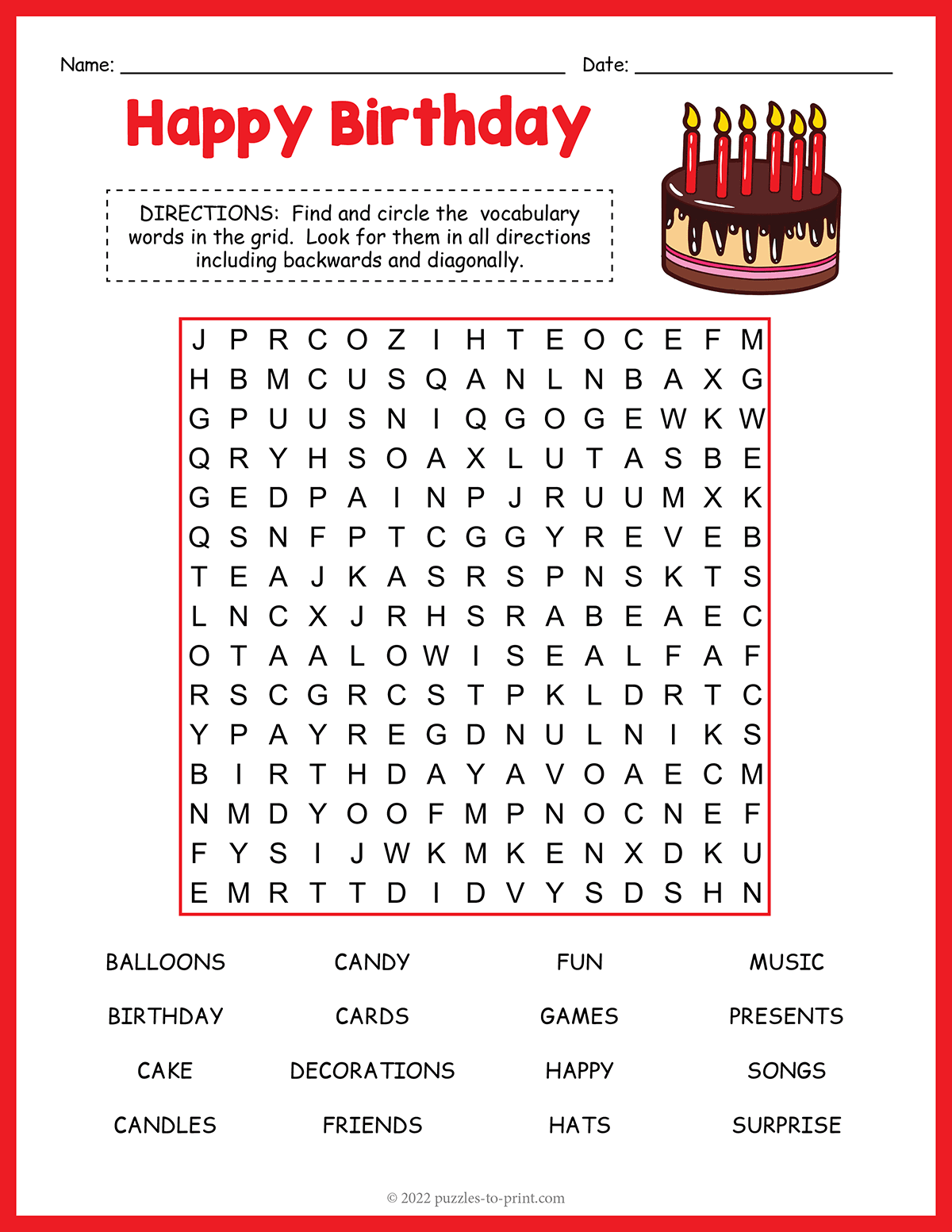 birthday crossword puzzles free printable