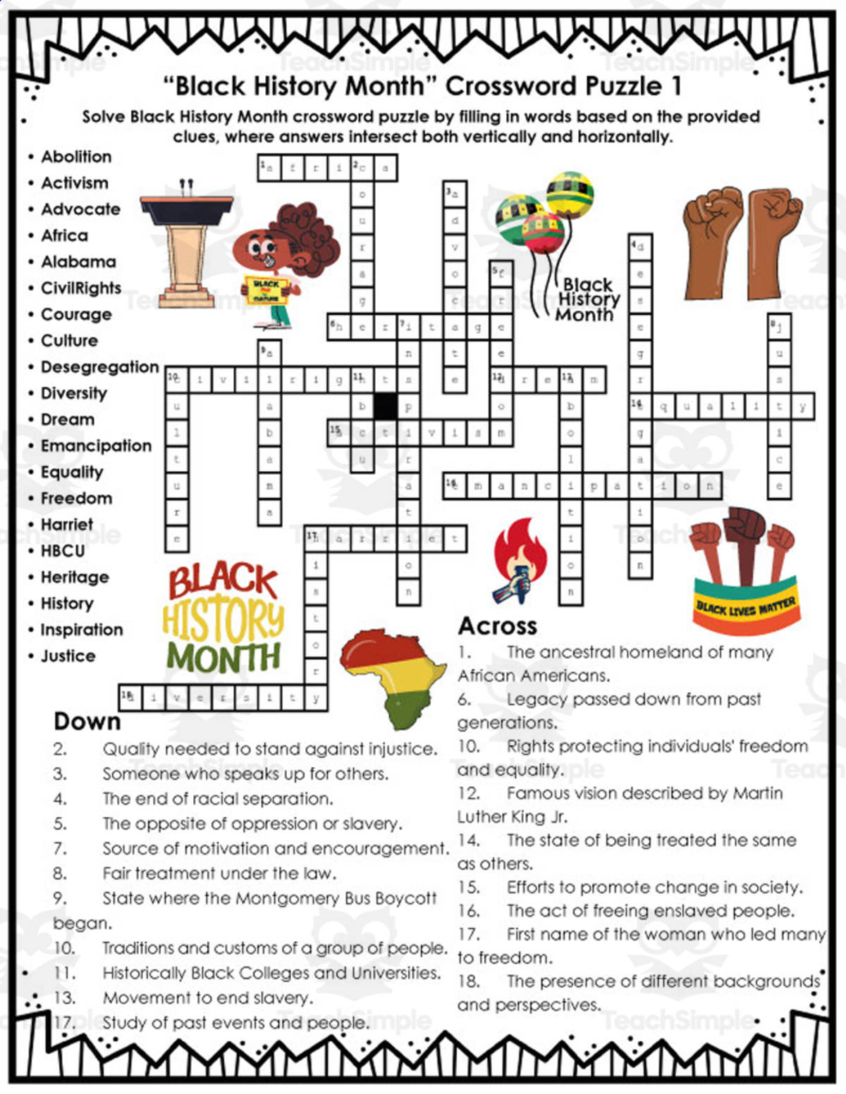 black history crossword puzzles printable