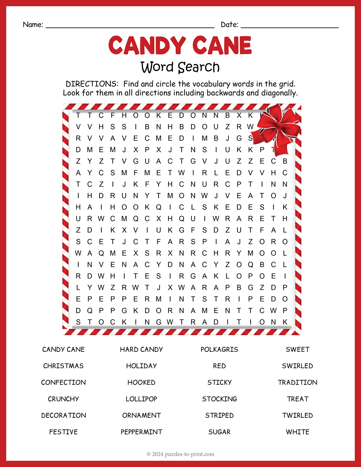 Candy Cane Word Search shtml