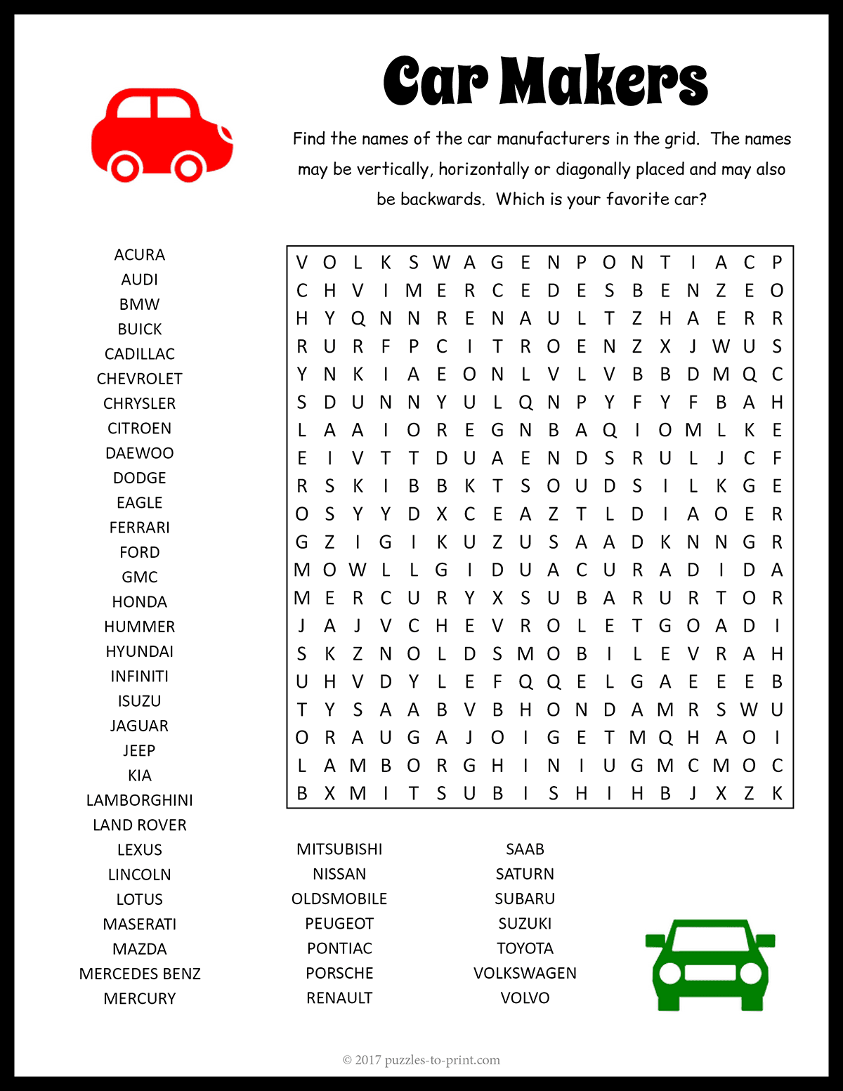 Car Makers Word Search shtml