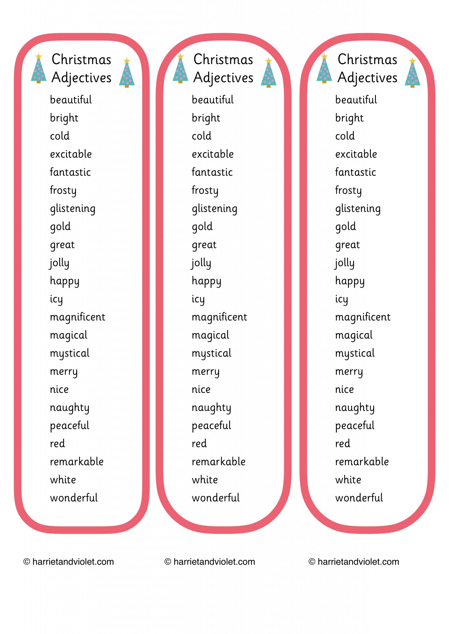 Christmas Adjectives Word Bank
