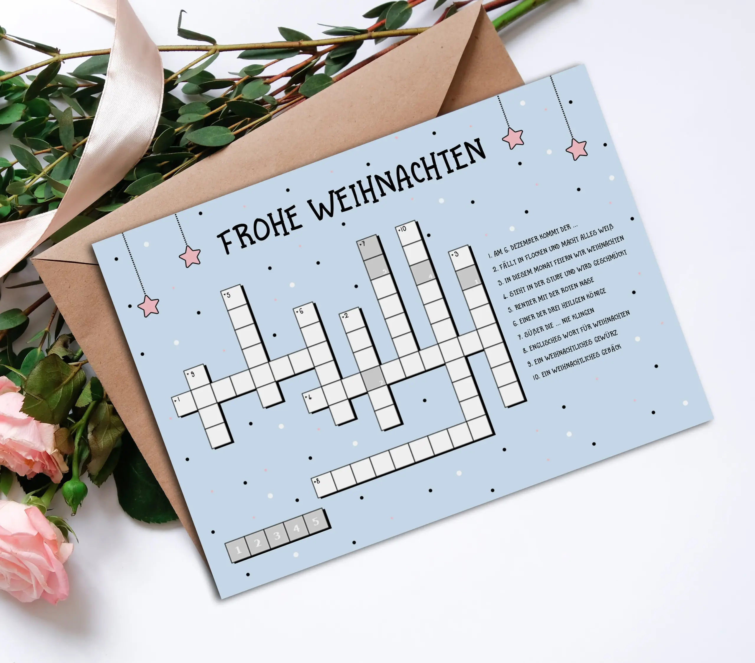 Christmas Card Crossword Puzzle Postcard