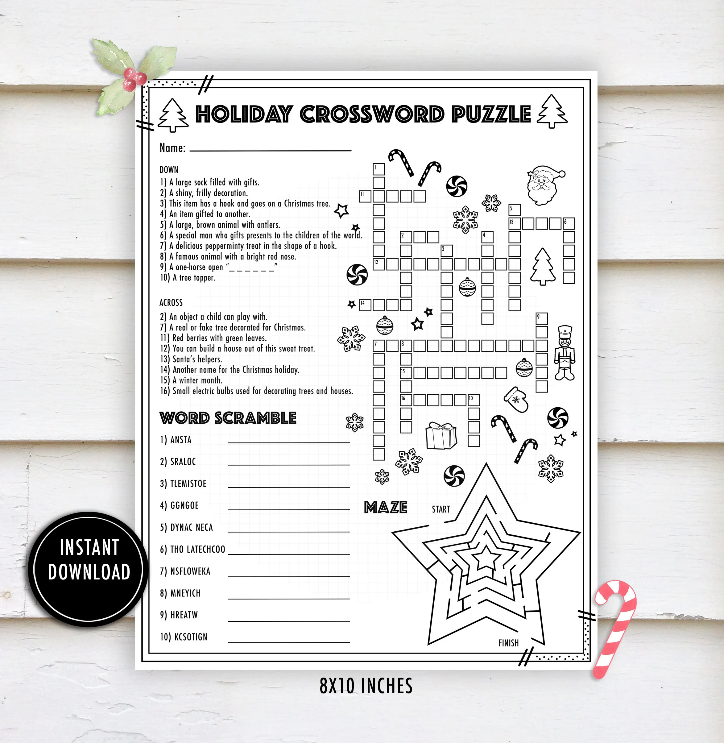 Christmas Crossword Activity Puzzle