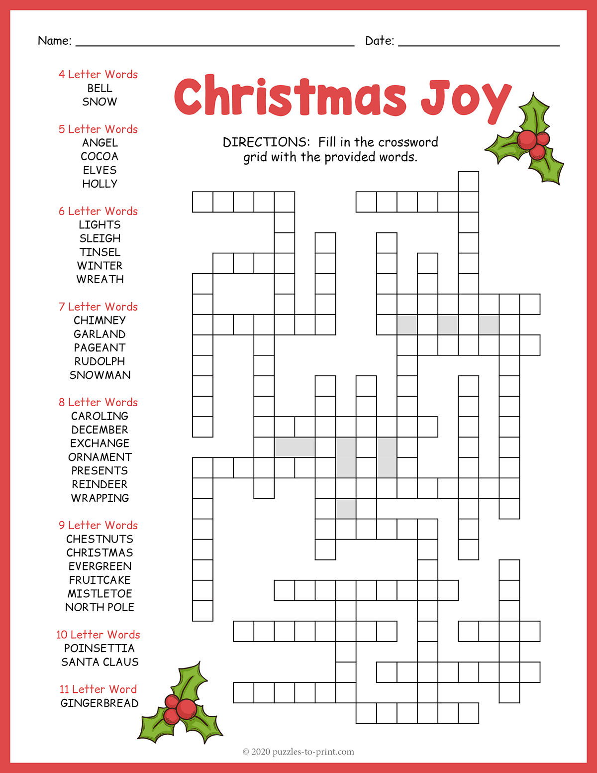 Christmas Crossword Fill In shtml