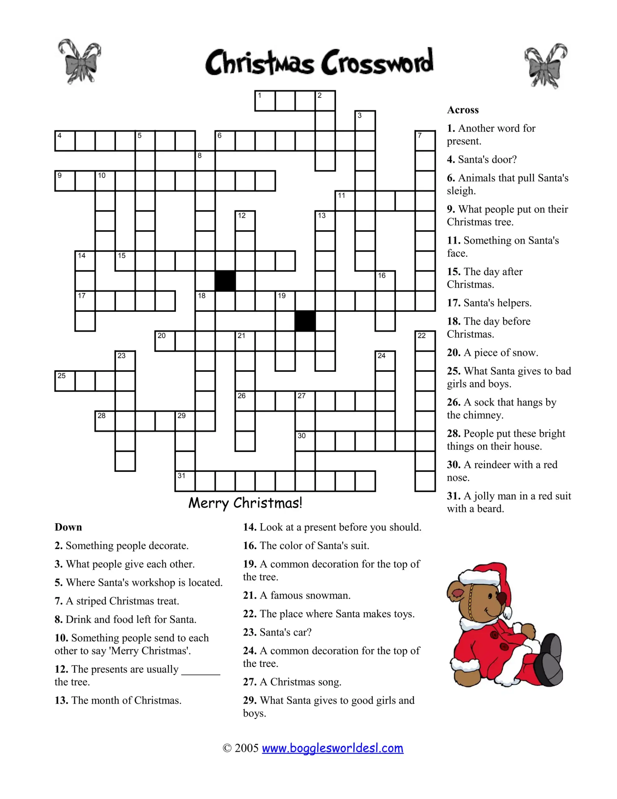Christmas Crossword Not Too Easy