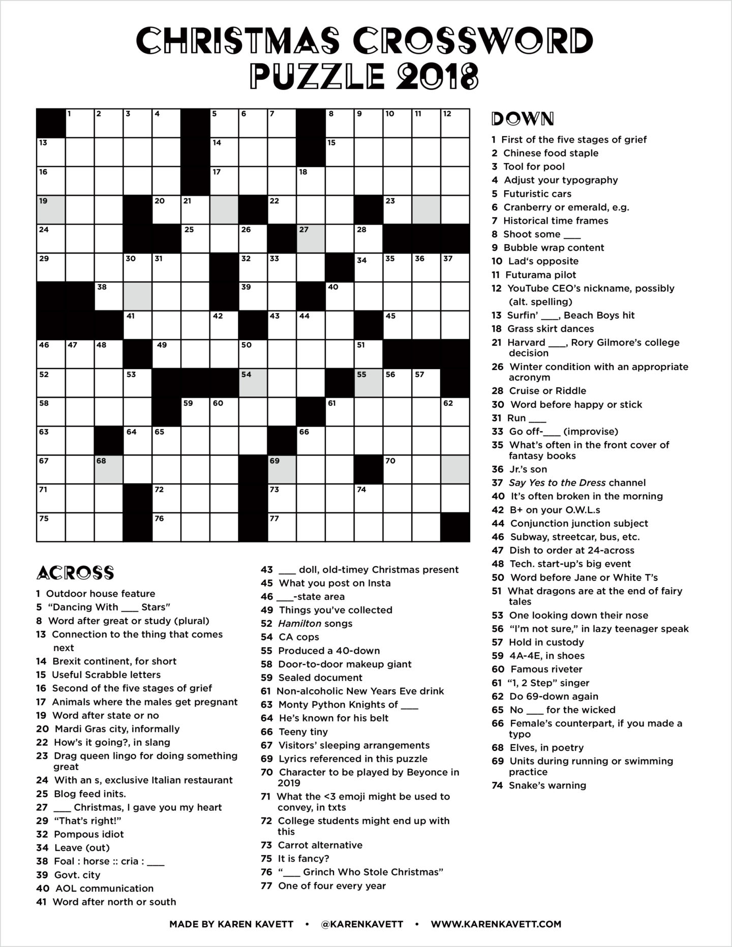 Christmas Crossword Puzzle 2018