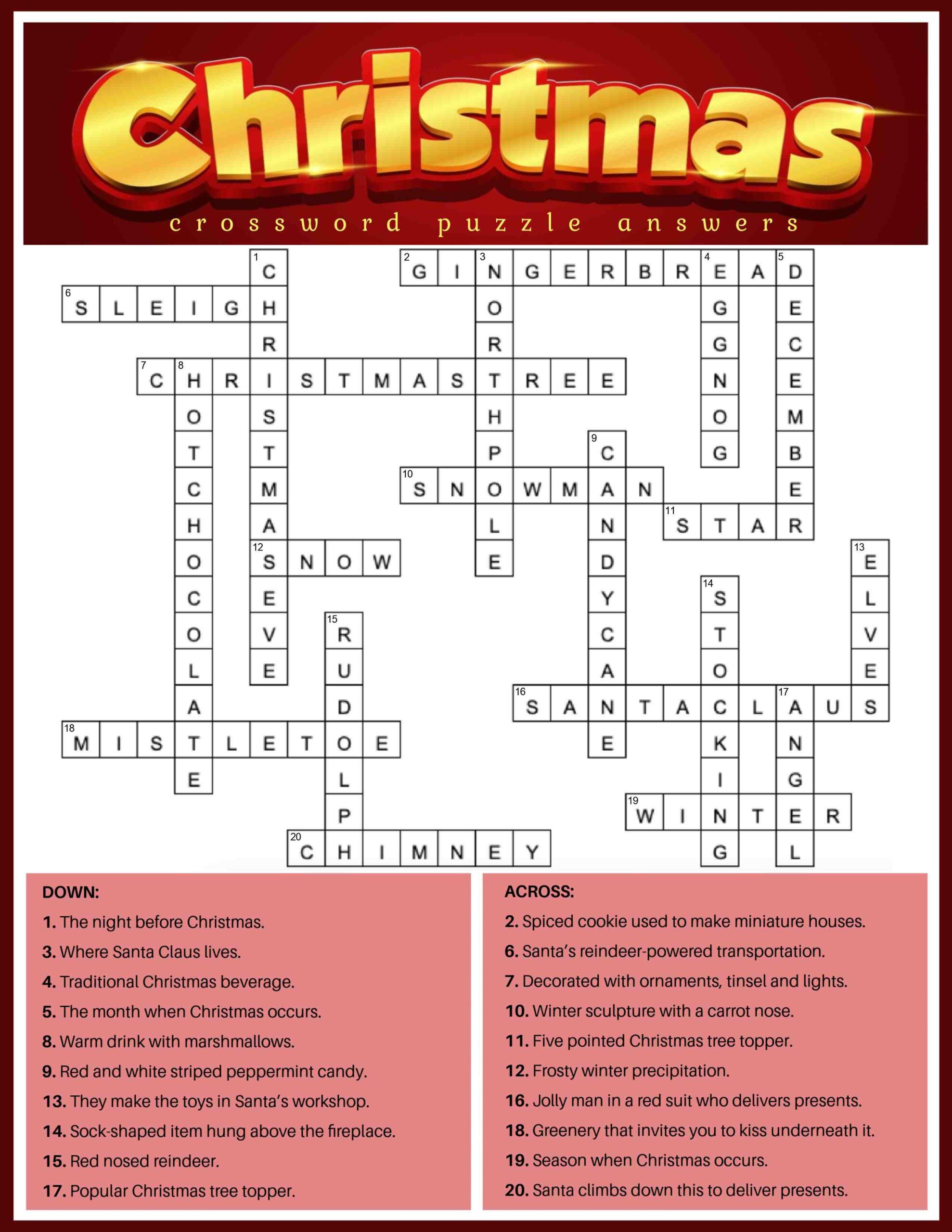 free printable christmas crossword puzzles for adults