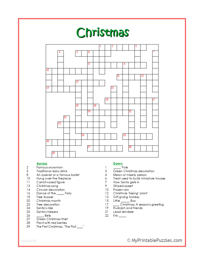 Christmas Crossword Puzzle Advanced