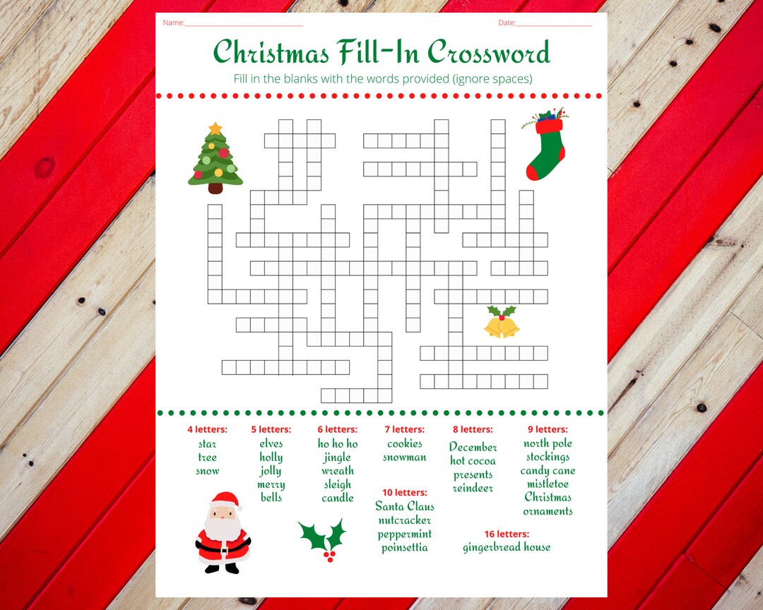 Christmas Holiday Fill In Crossword