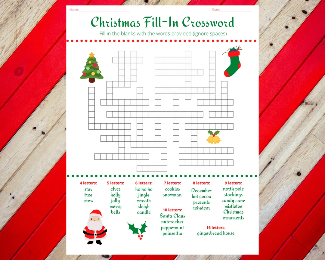 Christmas Holiday Fill In Crossword
