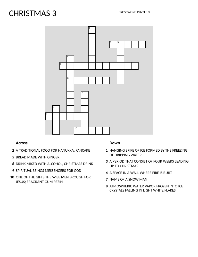 Christmas Holiday Vocabulary Crossword Christmas Holiday Vocabulary Crossword
