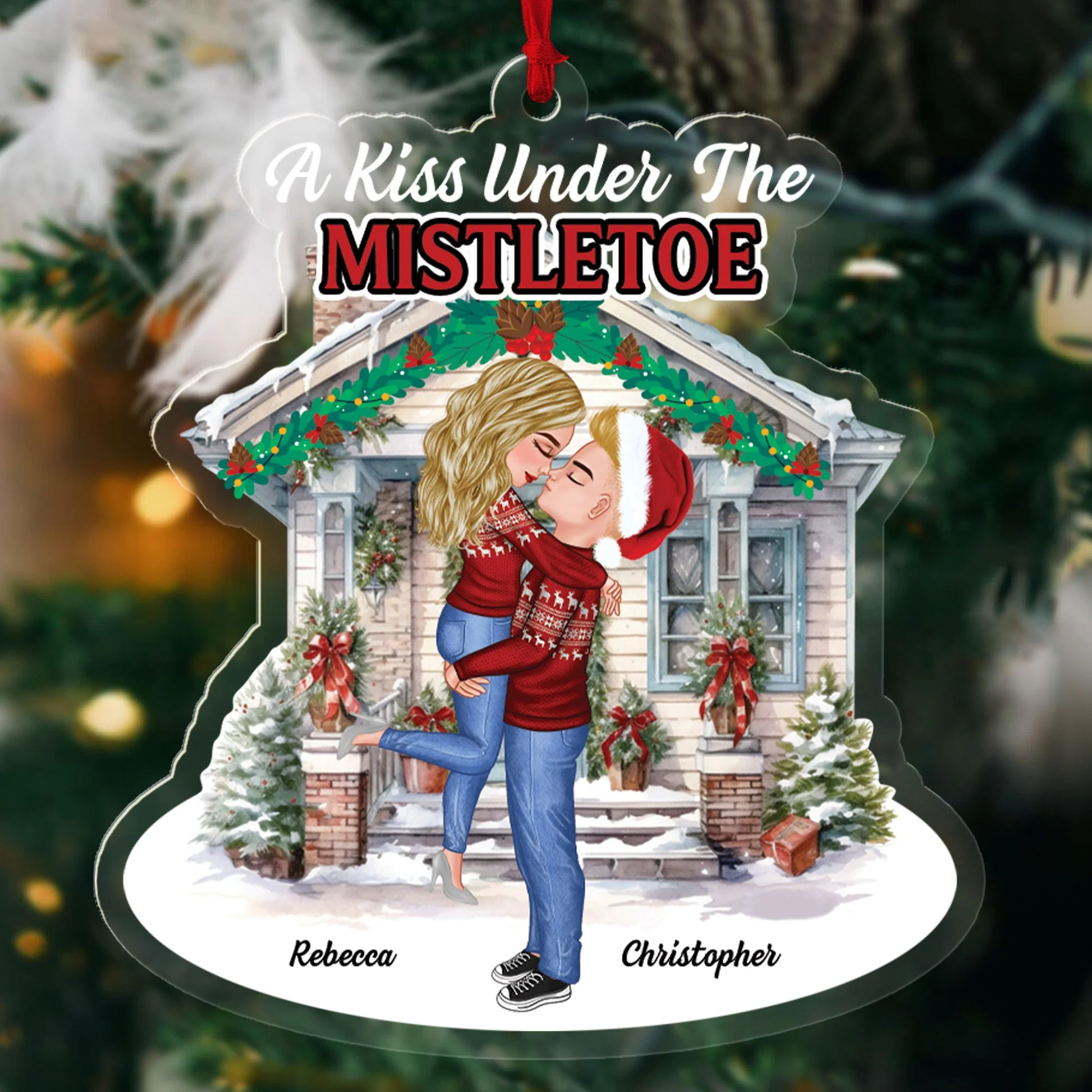 Christmas Kiss Under Mistletoe Personalized Acrylic Ornament