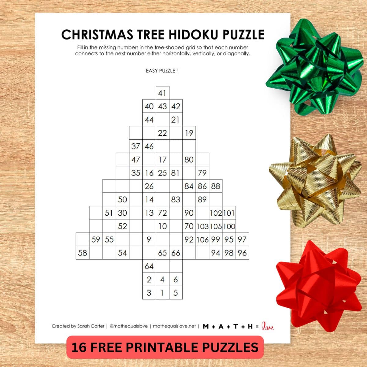 Christmas Tree Hidoku Puzzles