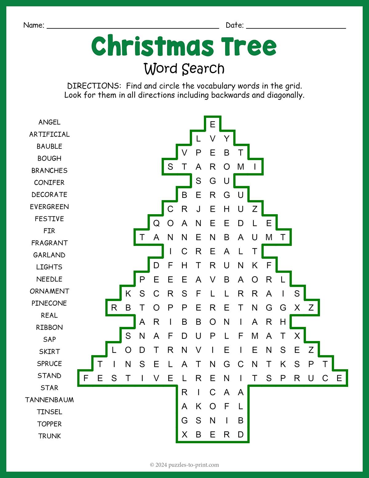 Christmas Tree Word Search shtml