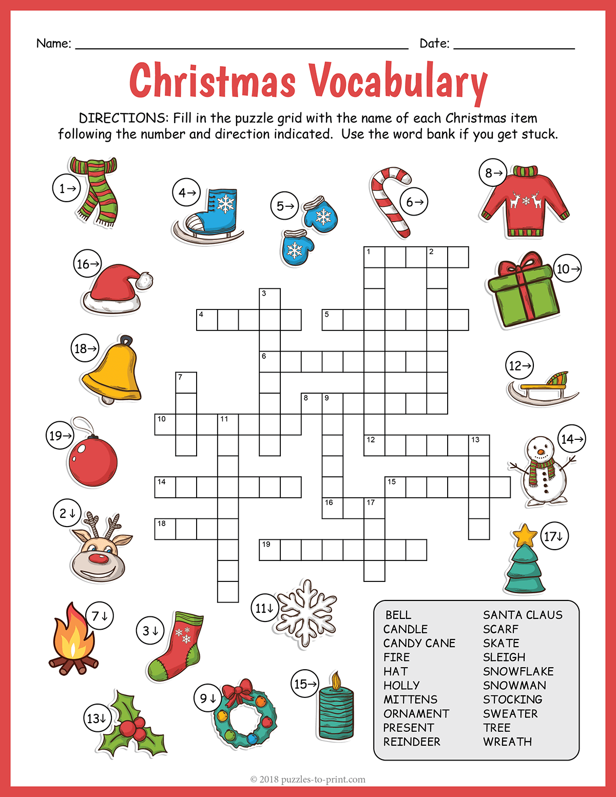 Christmas Vocabulary Image Crossword shtml