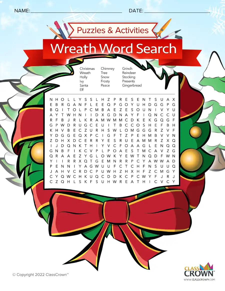 Christmas Wreath Word Search