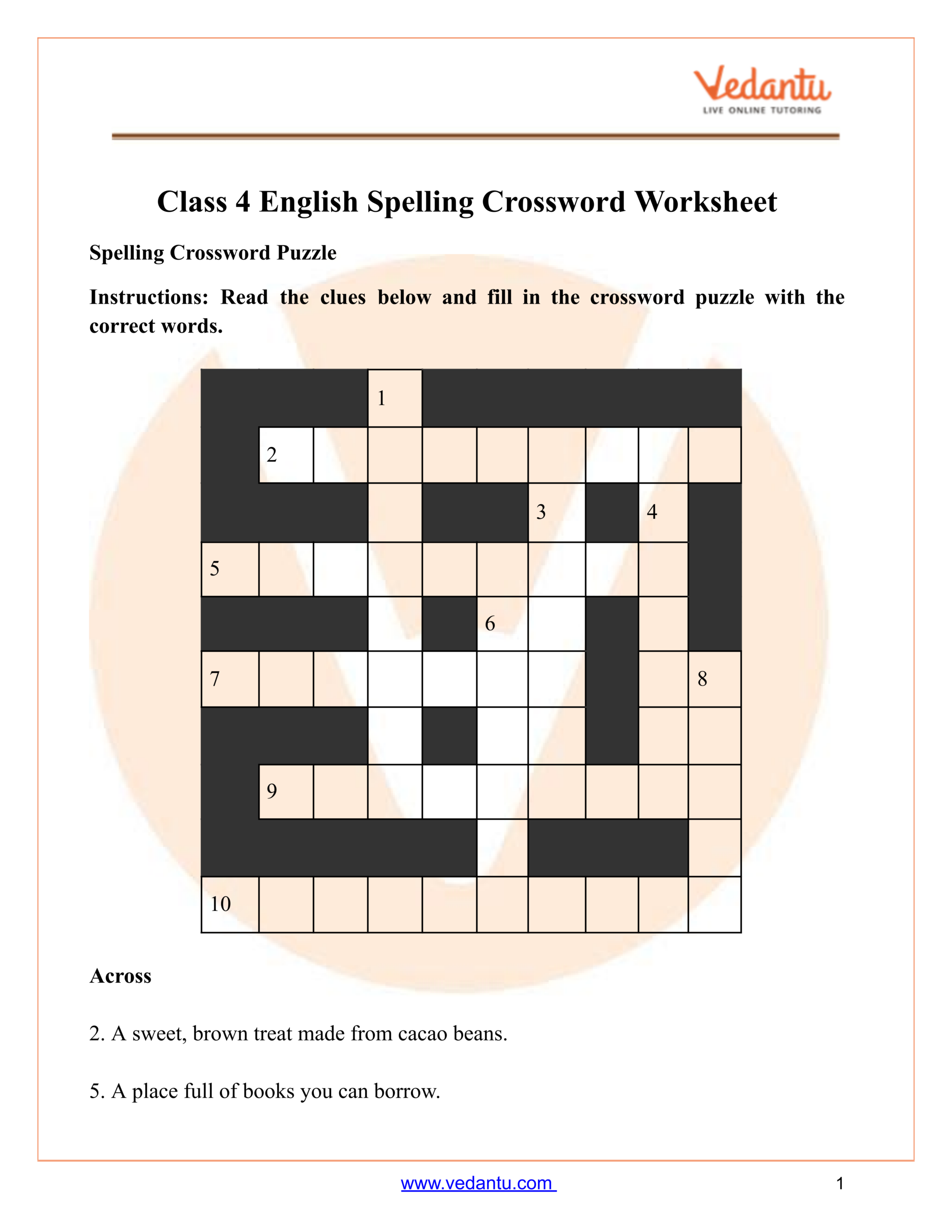 Class 4 Spelling Crossword Class 4 Spelling Crossword
