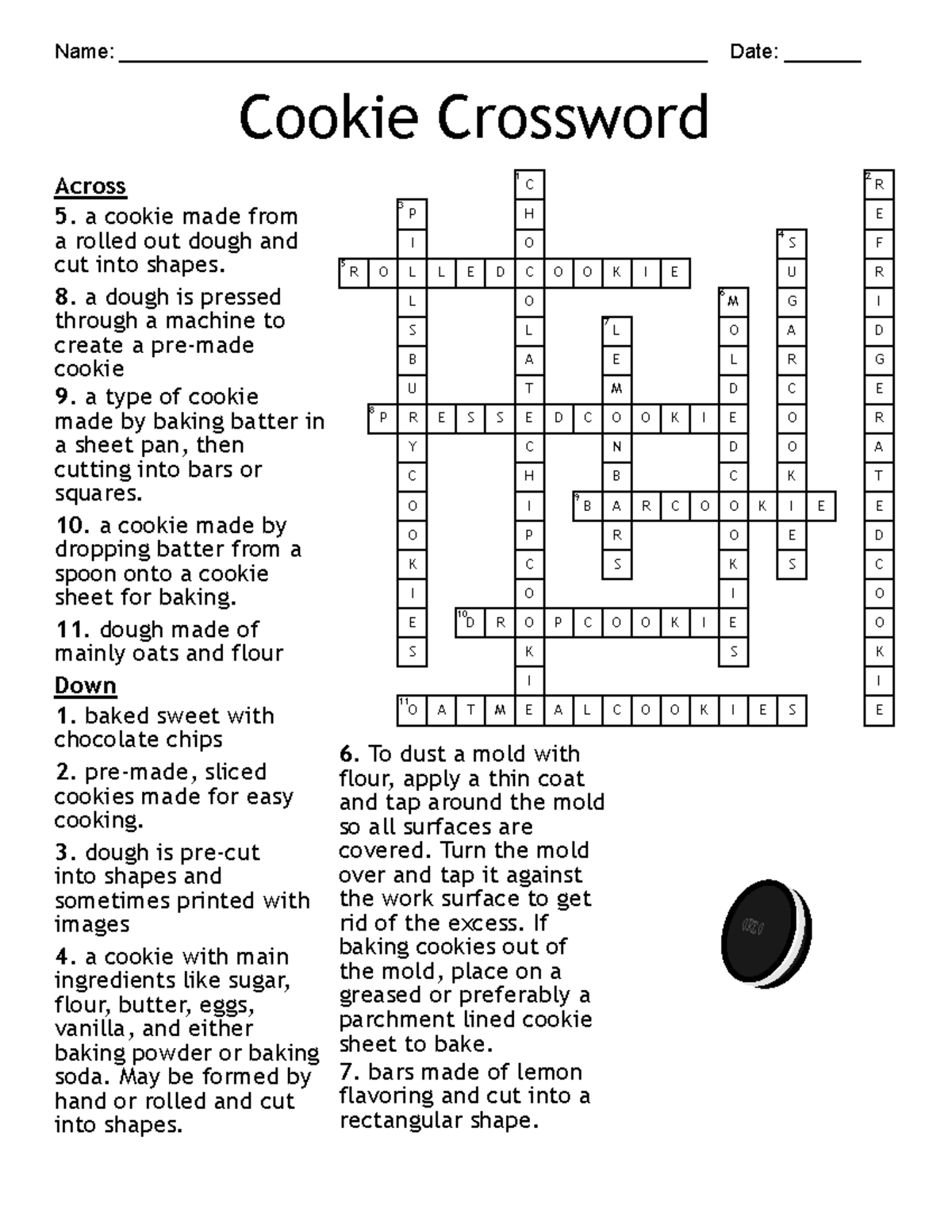 Cookie Crossword Answer Key