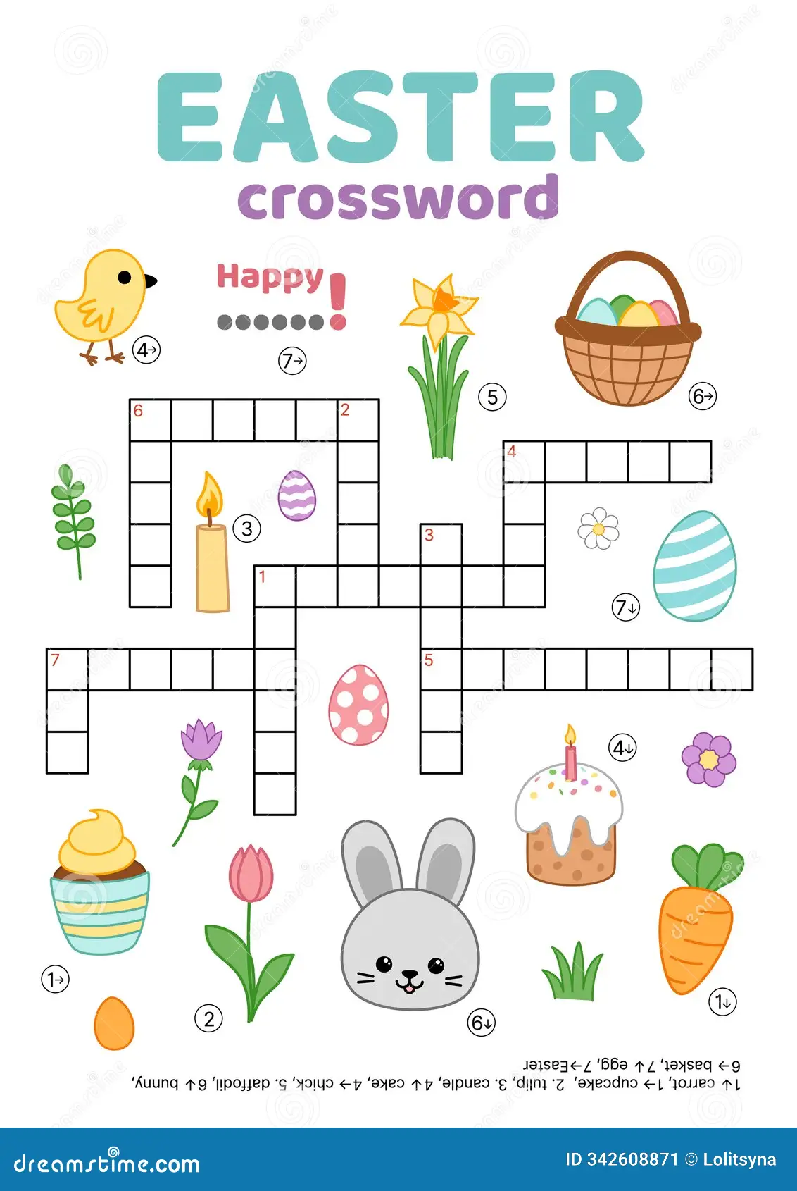Crossword Easter Theme English Words Educational Puzzle Game Kids Cartoon Vector Isolated Illustration Eps Image342608871