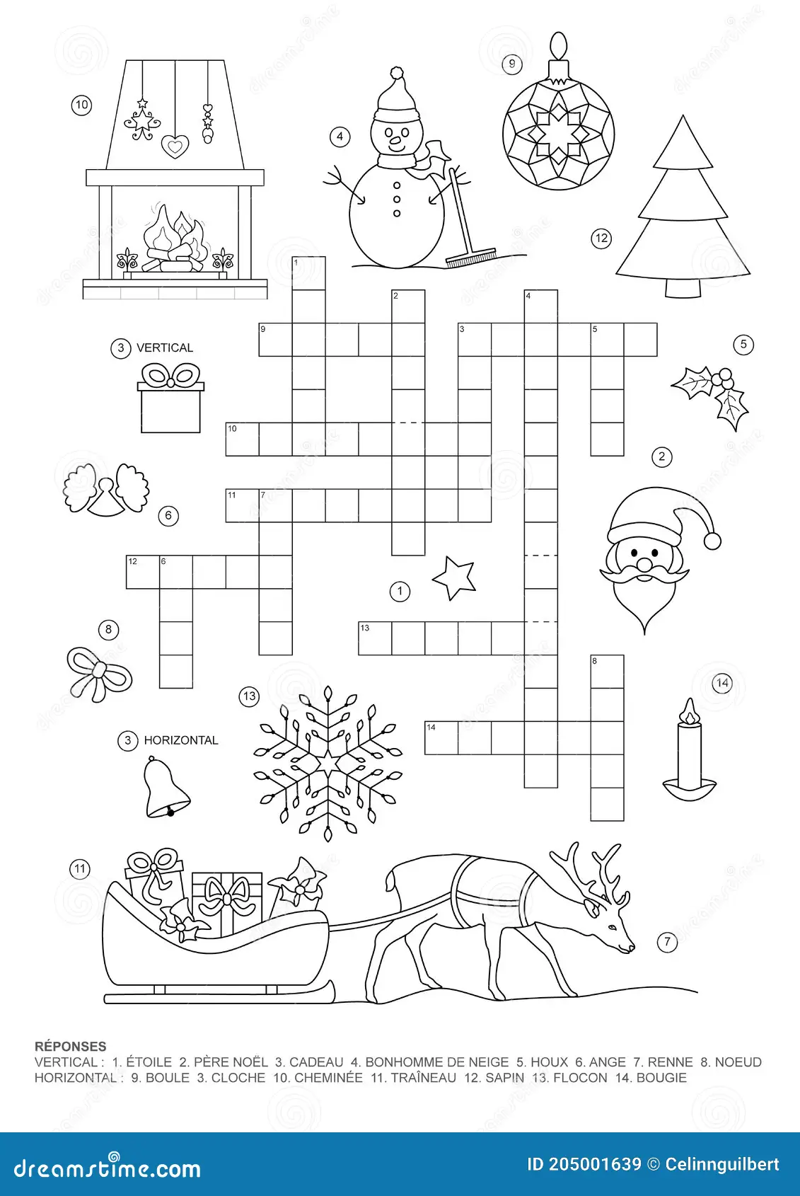 Crossword Puzzle Christmas Theme Crossword Puzzle Game Kids Game Coloring Page French Language Game Image205001639