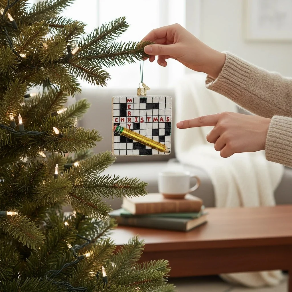 Crossword Puzzle Old World Christmas Blown Glass Holiday Ornament