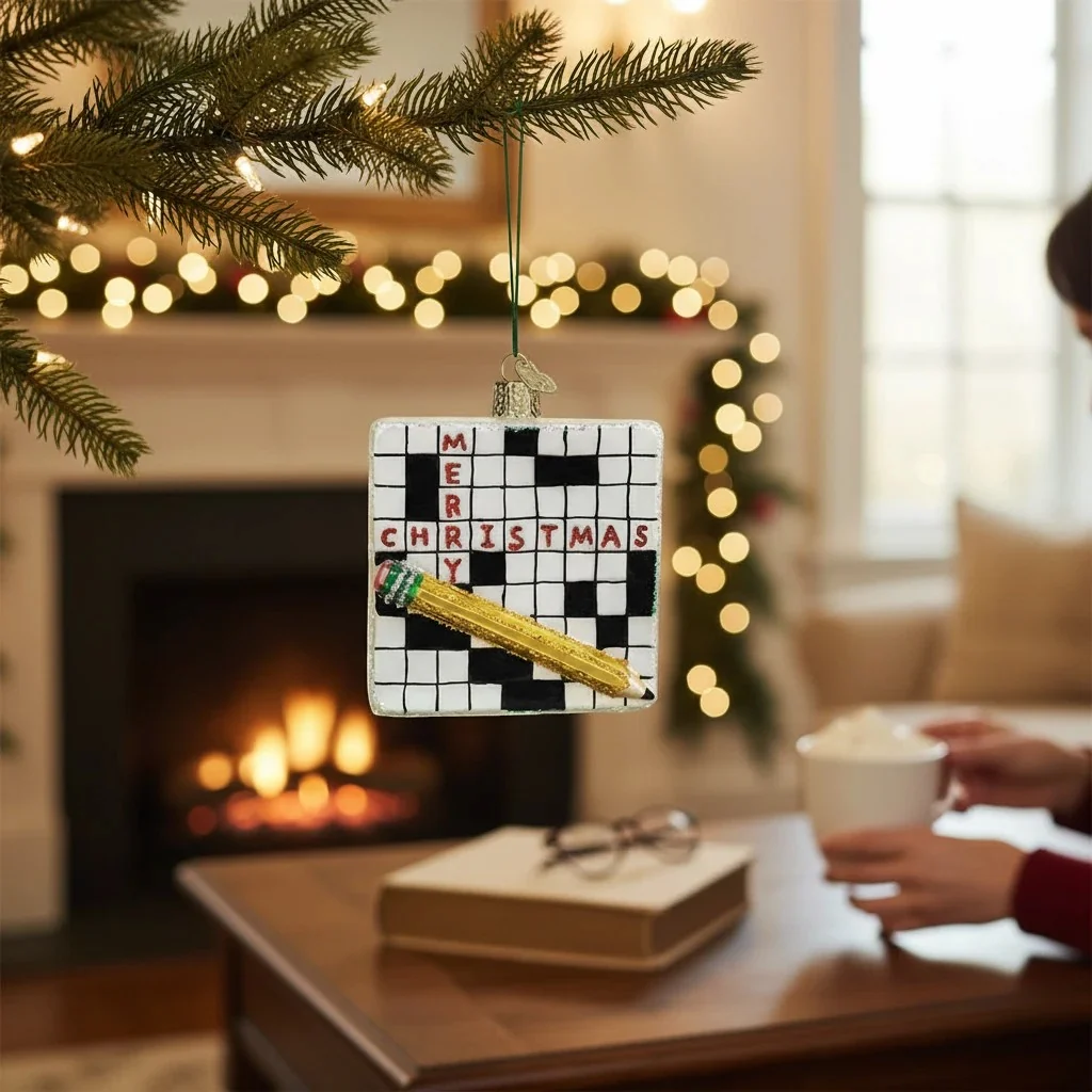 Crossword Puzzle Old World Christmas Blown Glass Holiday Ornament
