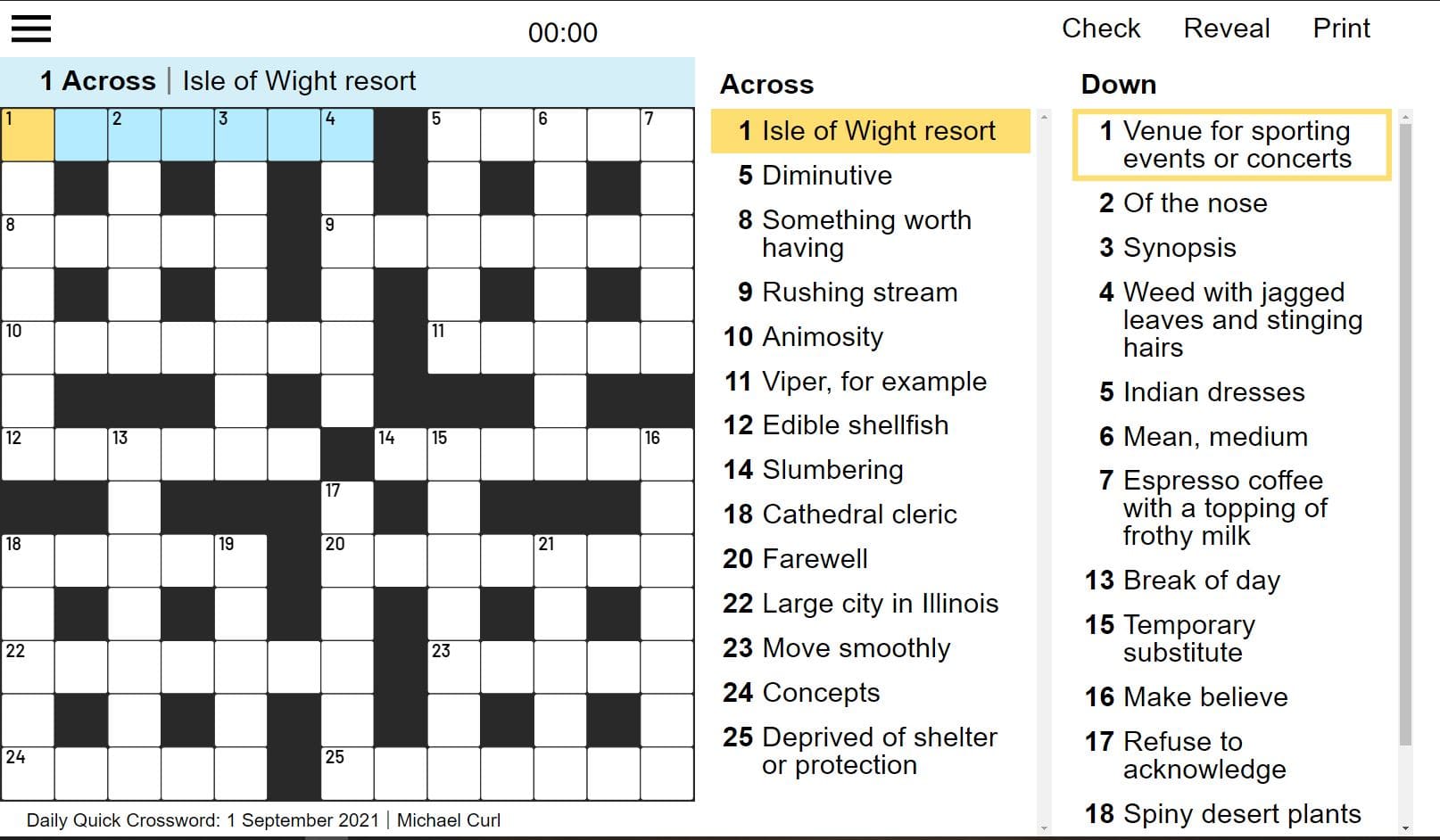 Daily Quick Crossword