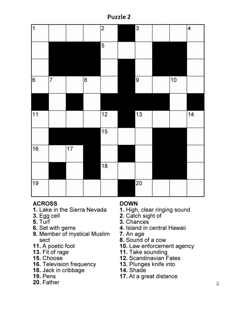 Digital Download 100 Printable Crossword