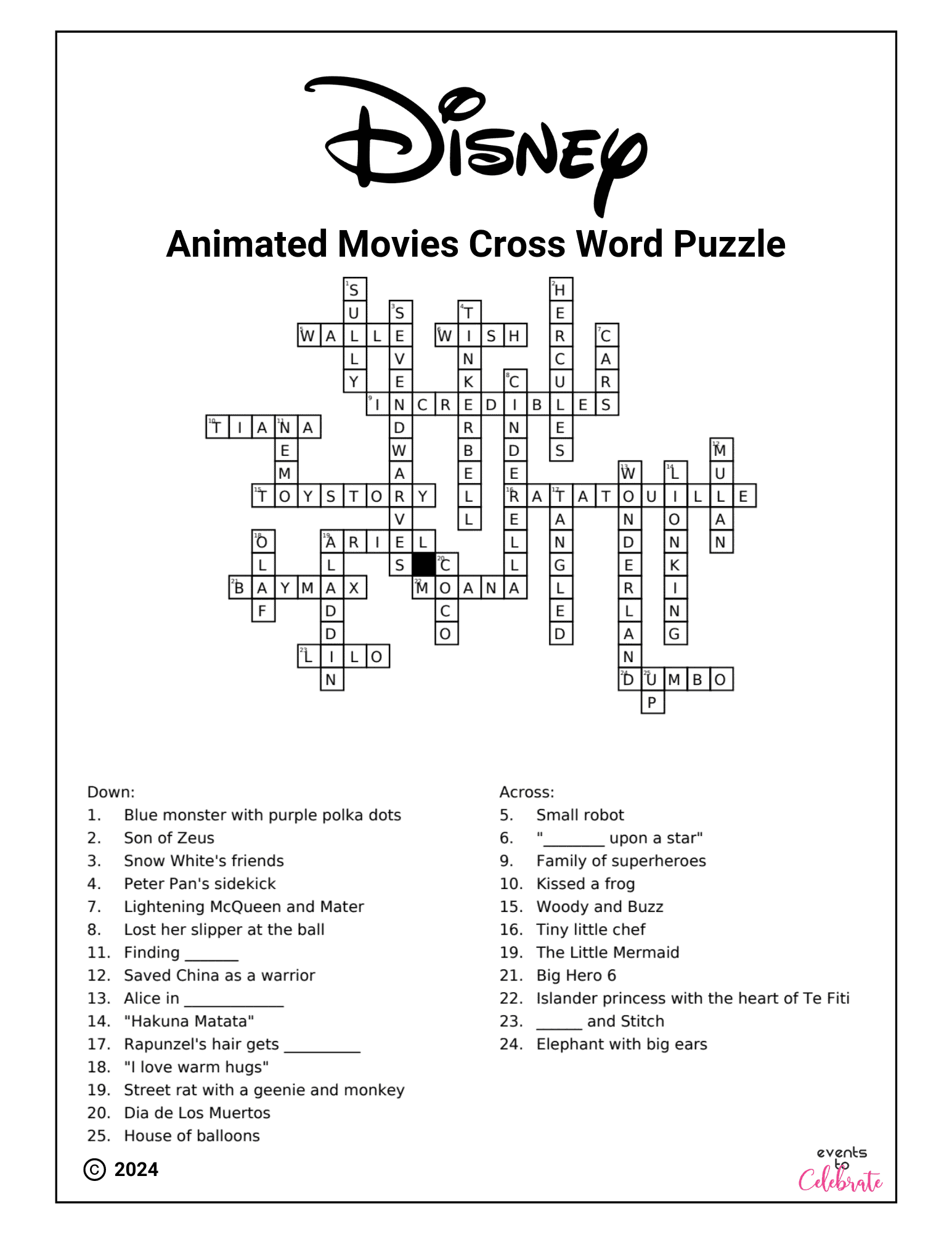 Disney Crossword Puzzles For Kids Villains And Heroes