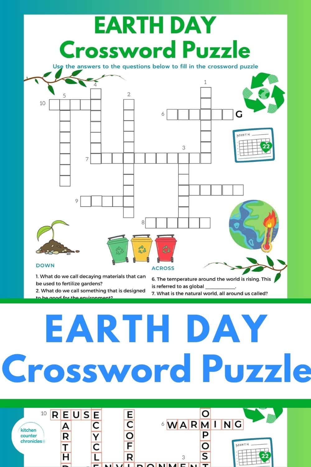 Earth Day Crossword Puzzle Earth Day Activity For Kids