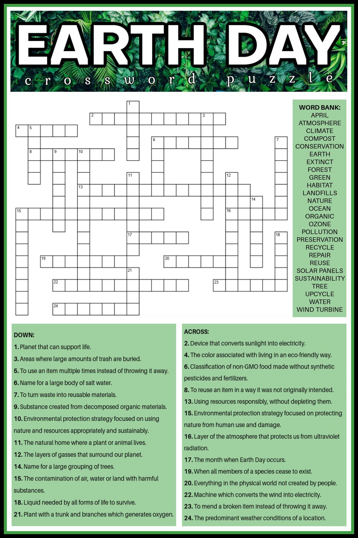 Earth Day Crossword Puzzle