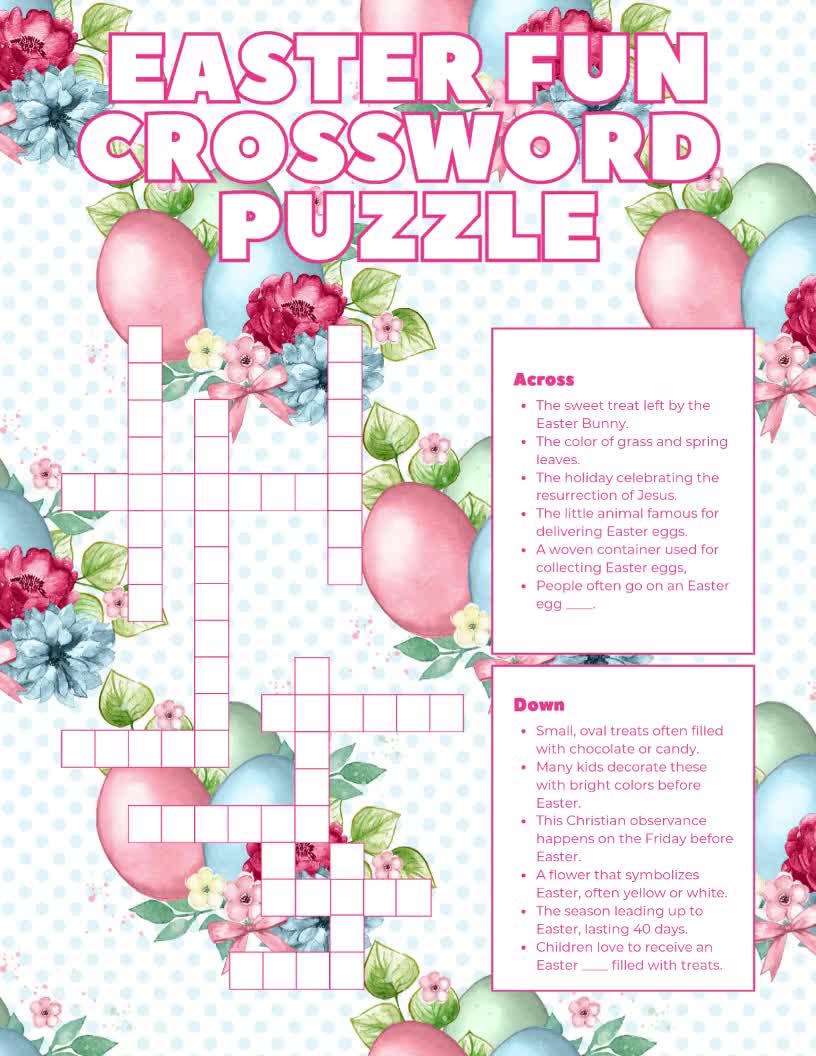 Easter Crossword Puzzle Fun Printable