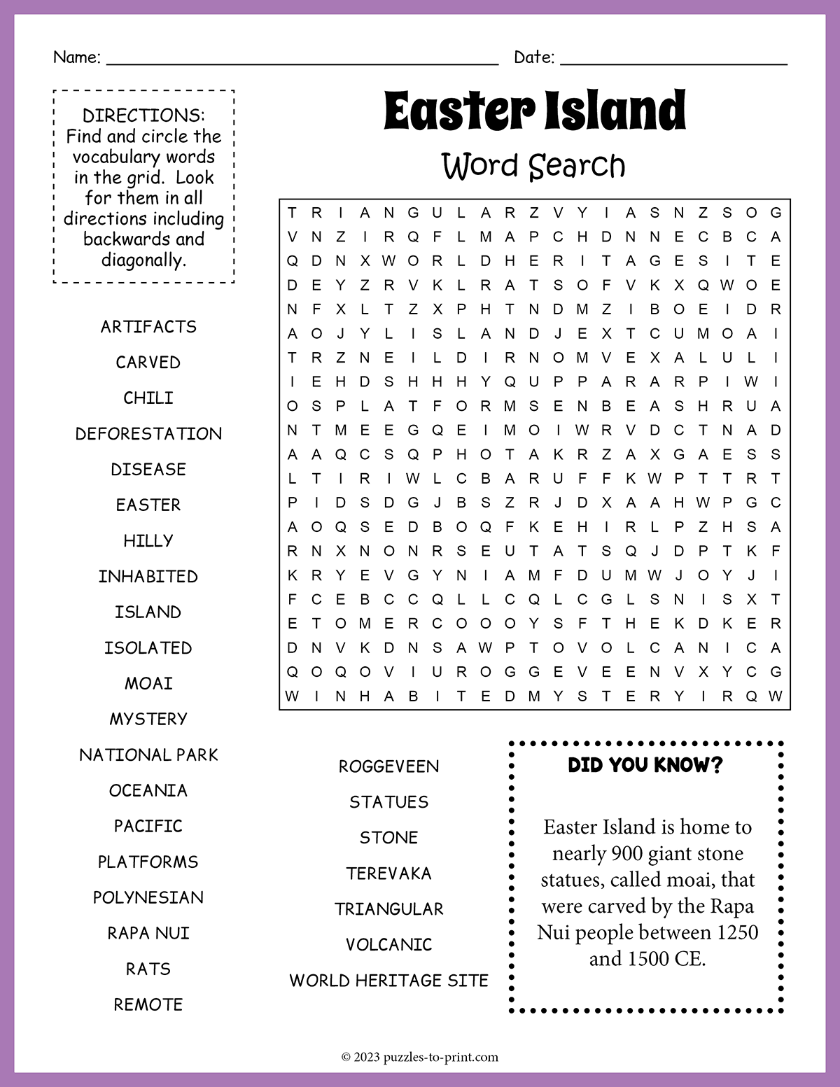 Easter Island Word Search shtml