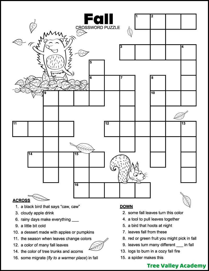 Easy Fall Crossword Puzzle