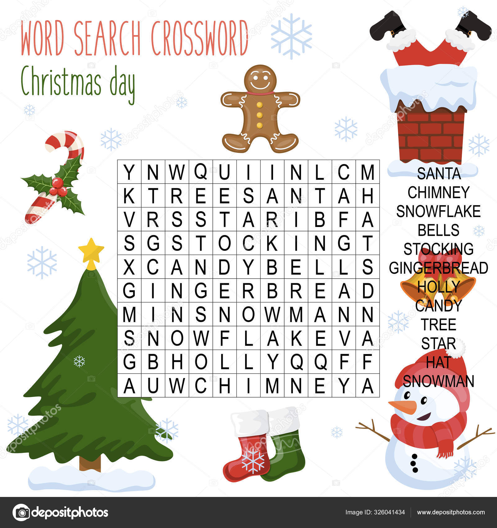 Easy Word Search Crossword Puzzle Christmas Day Children Elementary Middle 326041434