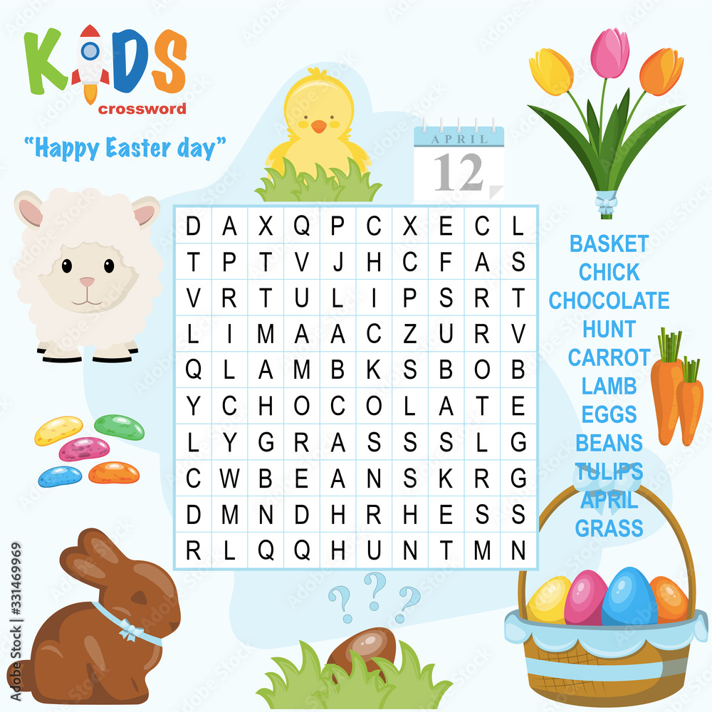Easy Word Search Crossword Puzzle Happy Easter Day For Children In Elementary And Middle School F331469969