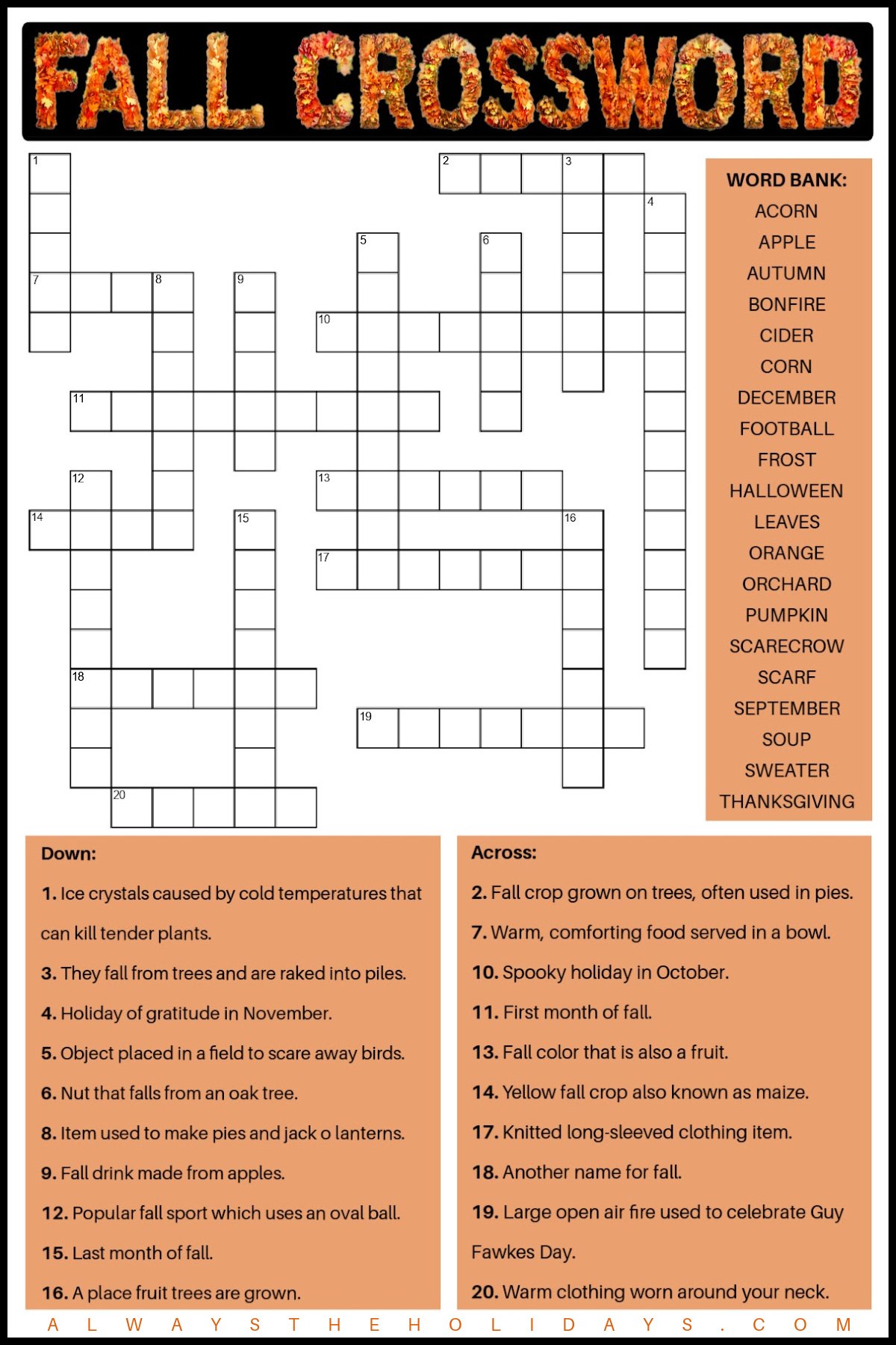 Fall Crossword Puzzle