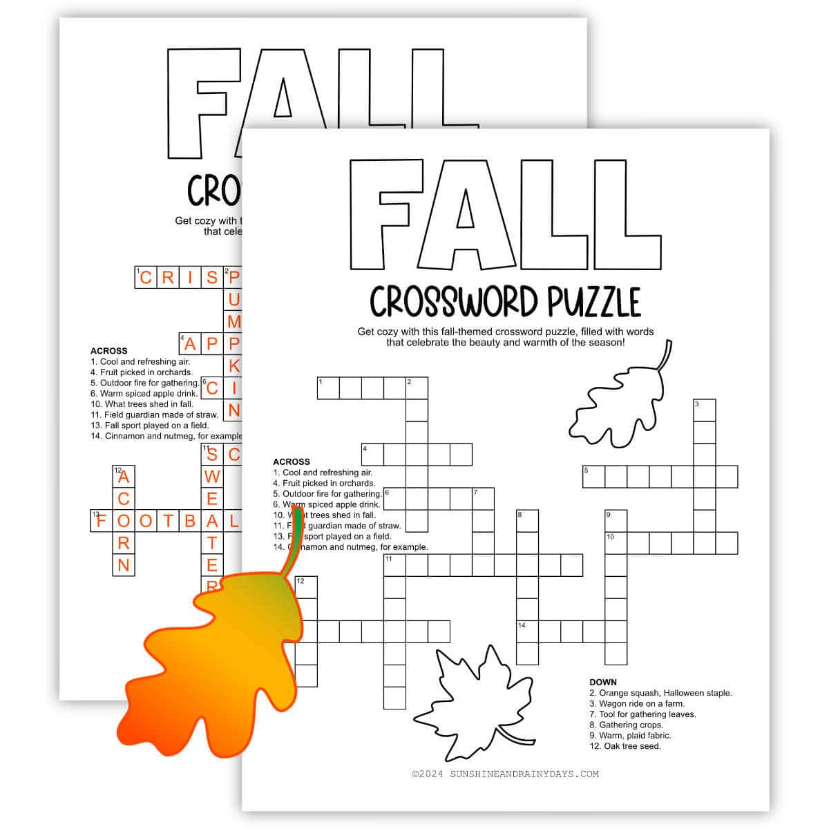 free printable fall crossword puzzles