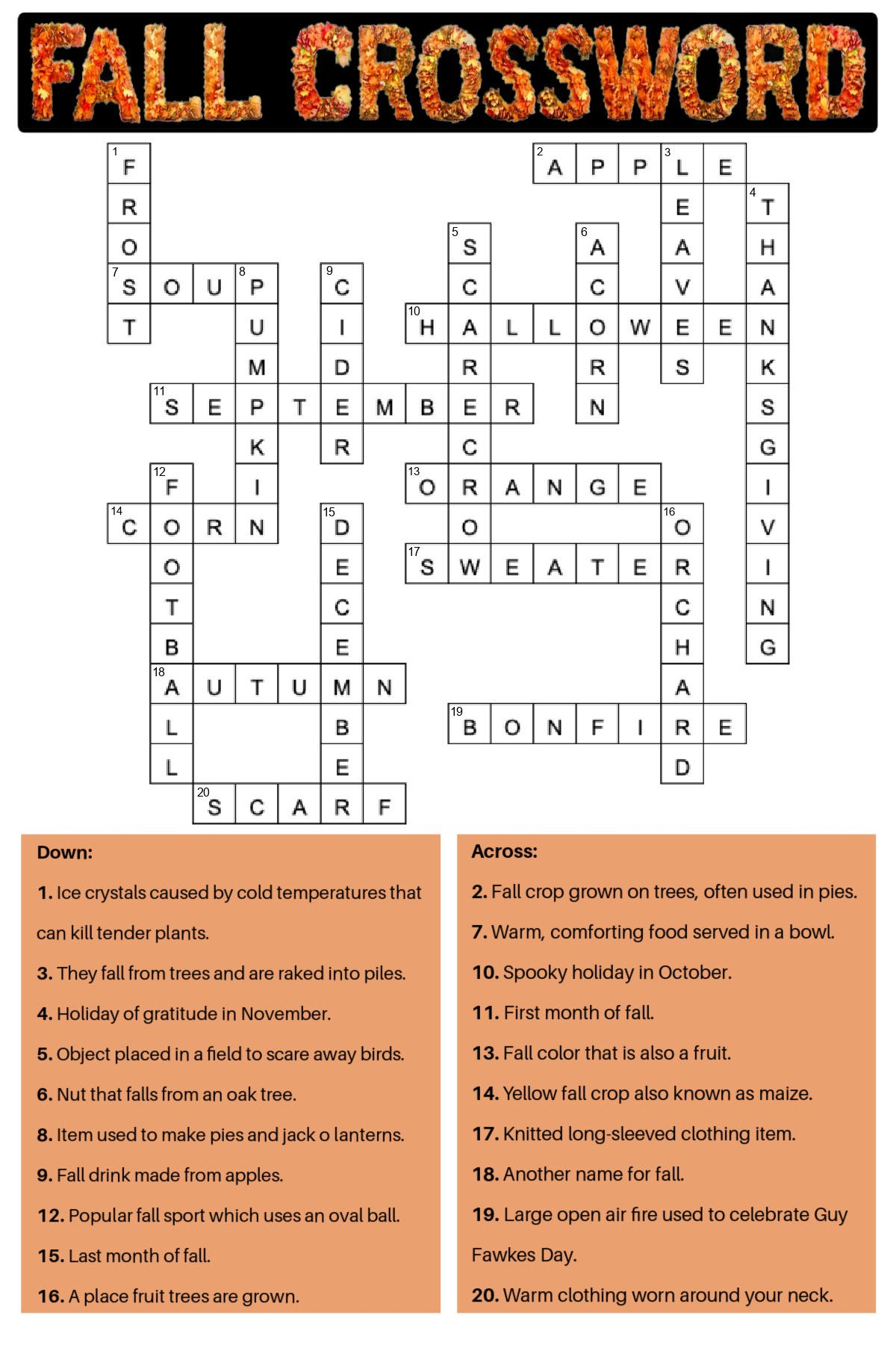 Fall Crossword Puzzle