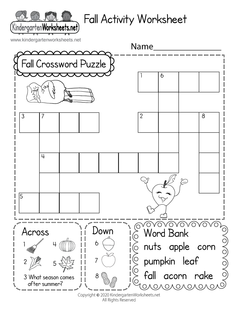 Fall Crossword Puzzle Worksheet Printable