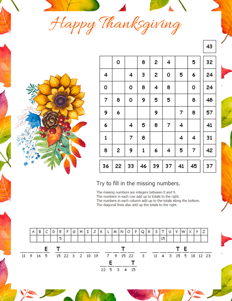 Free Fall Thanksgiving Puzzle Printables