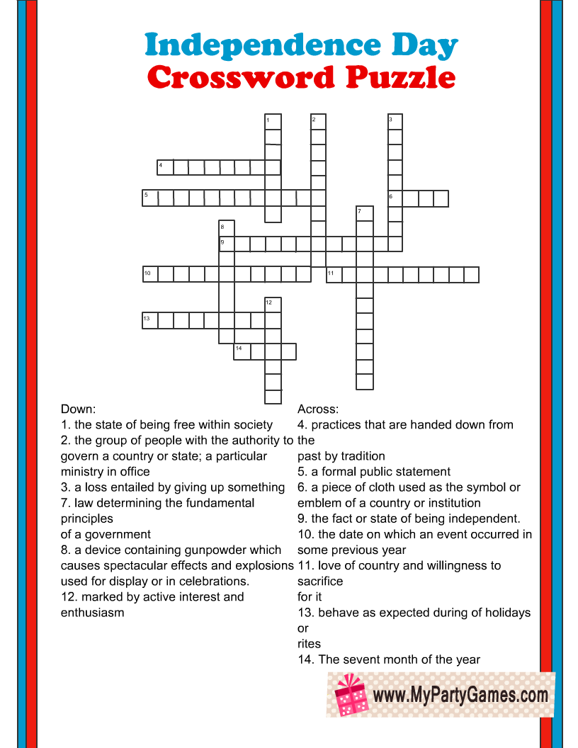fourth of july crossword puzzles printable