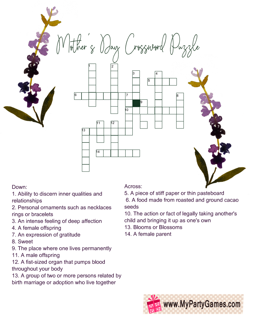 Free Printable Mothers Day Crossword Puzzle With Solution Key