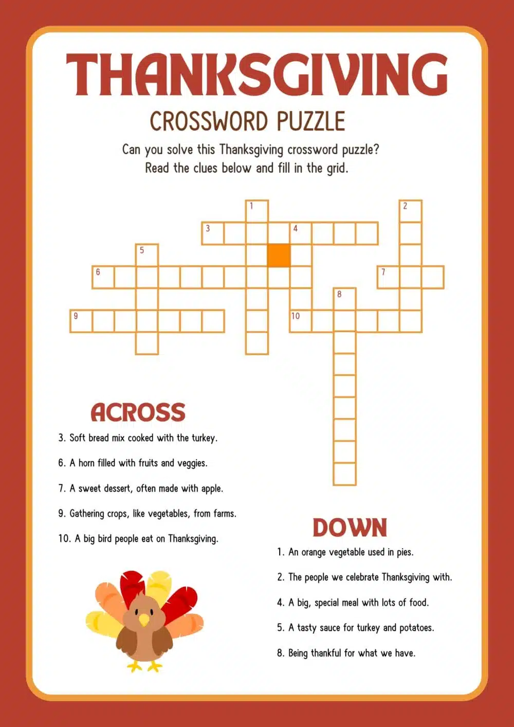 Free Printable Thanksgiving Crossword Puzzle
