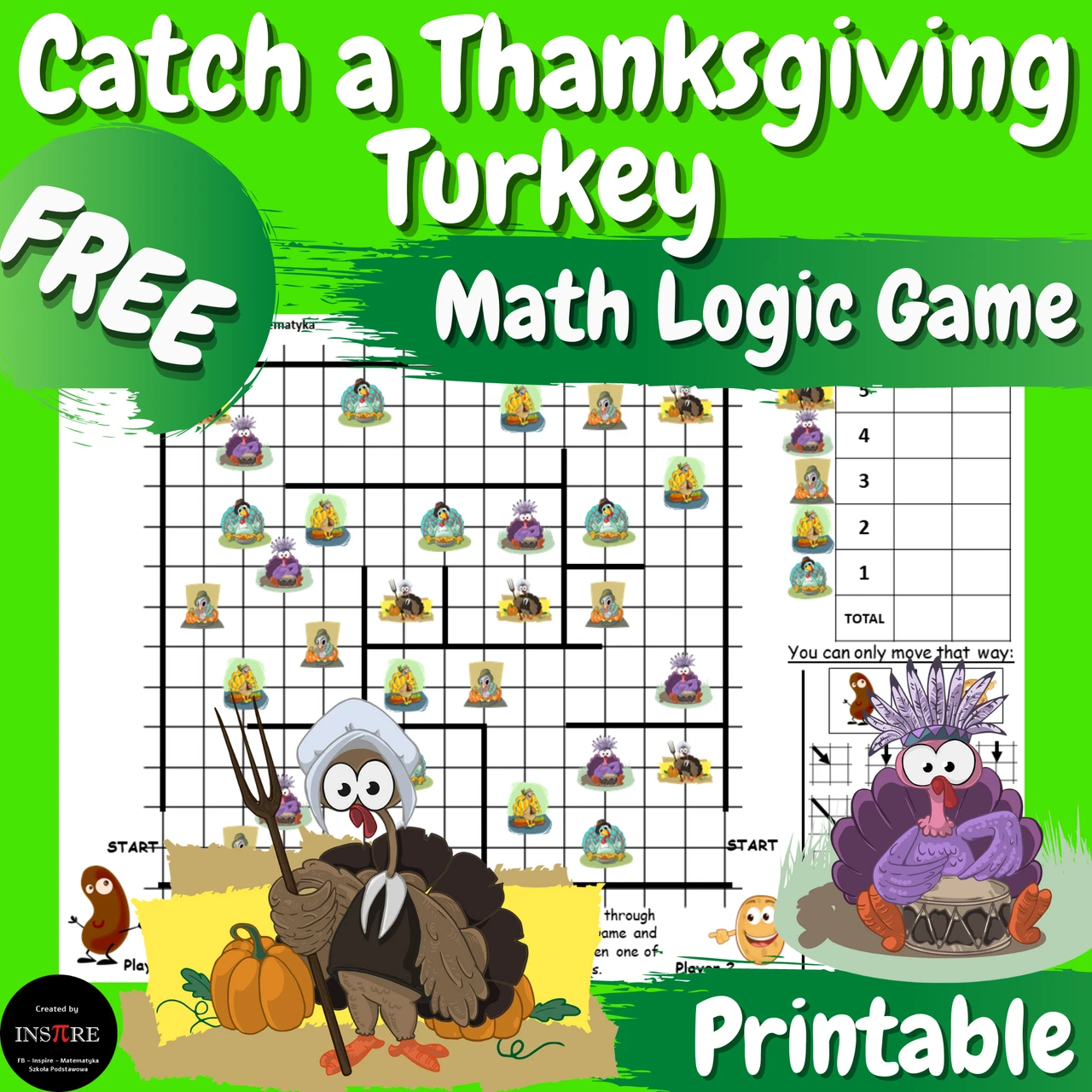 Free Thanksgiving Math Game Catch A Turkey Logic Game Brain Teasers Puzzles