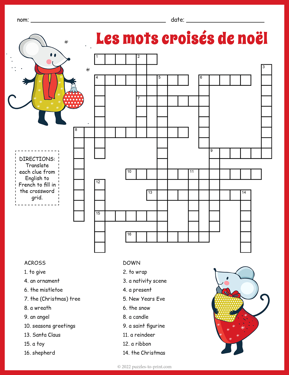 French Christmas Crossword shtml