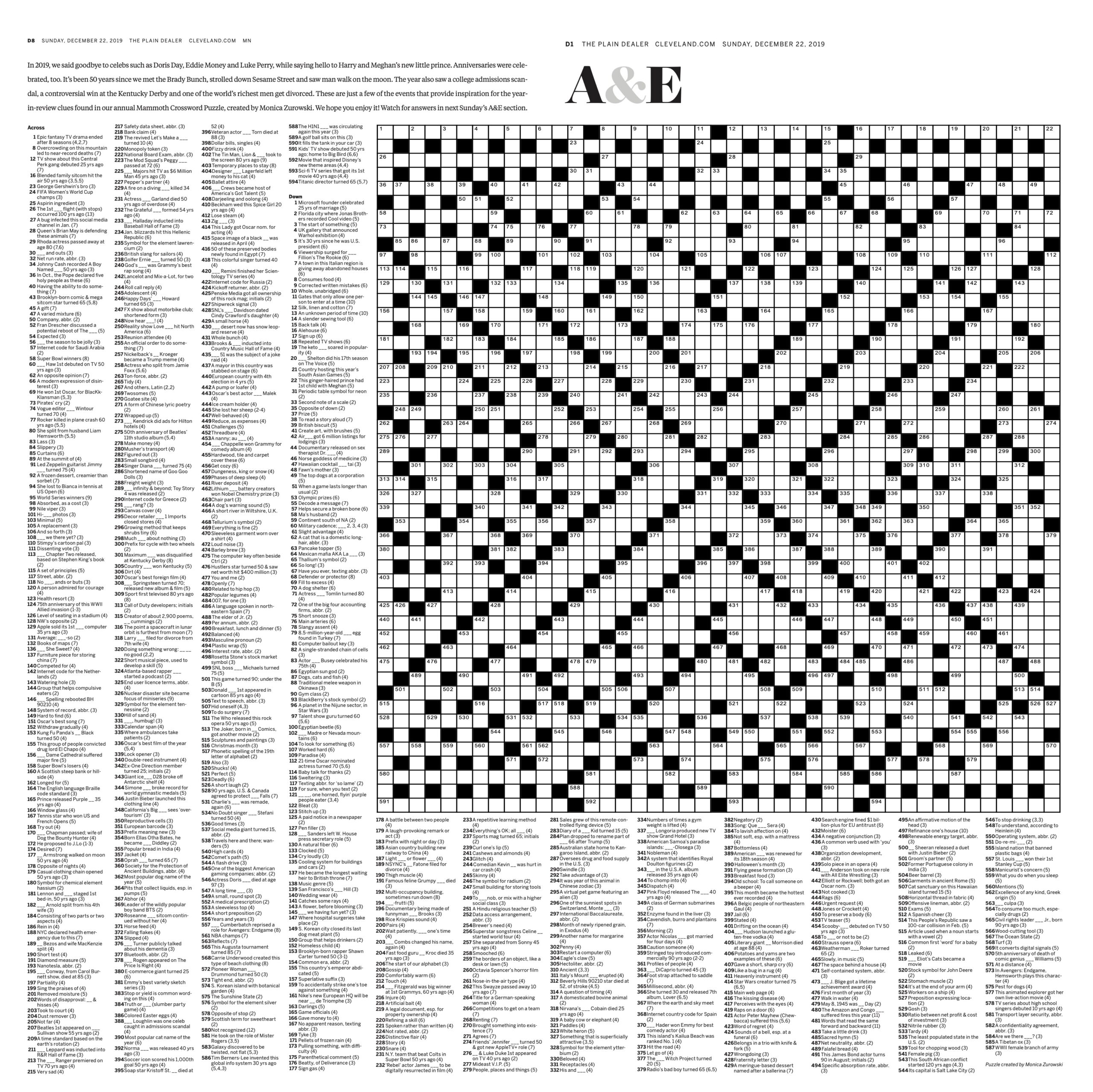 Giant Crossword Barbed Holiday Carols And A Lot Of Good Stories As The Year Closes Out Letter From The Editor
