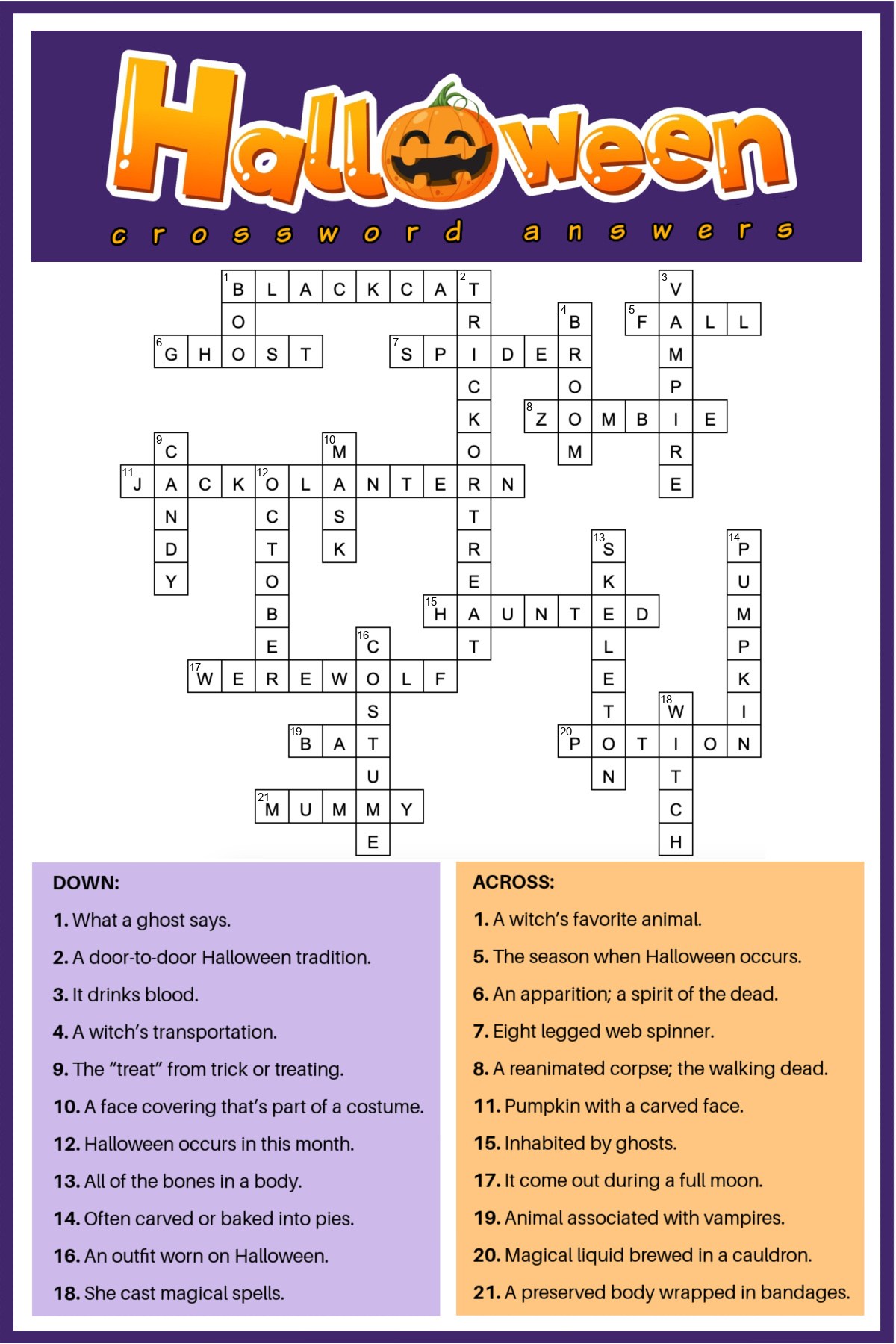halloween crossword puzzles for adults printable